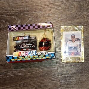 VINTAGE Nascar collectible helmet ornament set and Card